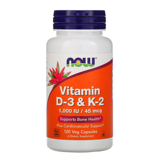 NOW Foods Vitamin D3 1000IU & K2 45mcg [120 Caps], Vitamin D, NOW Foods, HealthTwin Supplements & Vitamins
